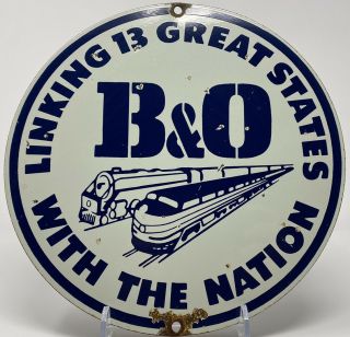 Vintage B&o Railroad Porcelain Sign Train Gas Oil Baltimore Ohio Transportation