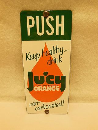 Minty Vintage Juicy Orange Enameled Advertising Door Push Plate 1960 