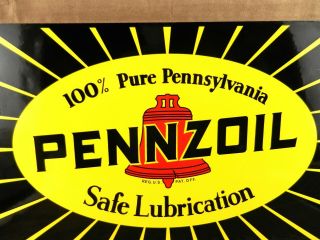 Pennzoil Porcelain Advertising Sign Safe Lubrication Made in USA 27 