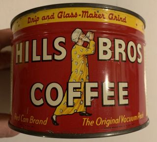 Vintage Hills Bros Brothers Coffee Tin Nos Full Key Wind Red