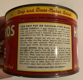 Vintage Hills Bros Brothers Coffee Tin NOS Full Key Wind Red 2