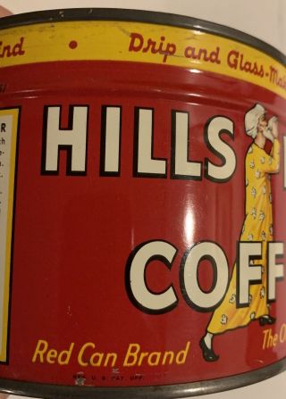 Vintage Hills Bros Brothers Coffee Tin NOS Full Key Wind Red 3