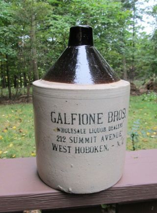 Early 1900s Antique Advertising Stoneware Liquor Jug Galfione Bros W Hoboken Nj