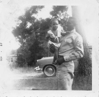 Proud Father Holds Baby Girl Family Man Car Black African American Vtg Photo 357