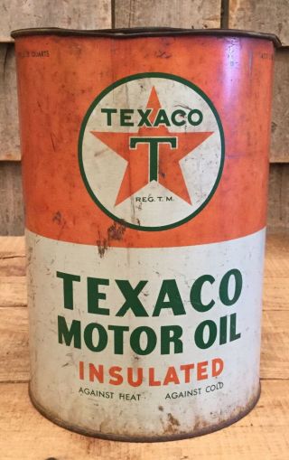 Early Vintage 5 Qt Texaco Insulated Motor Oil Tin Can Gas Service Station Sign
