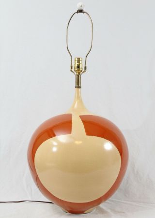 Huge Mid Century Modern Abstract Orange Ceramic Table Lamp Vintage Gourd Pottery