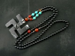 27 Inches Special Tibetan Prayer Necklace W/agate Dzi Swastika Pendant Y104