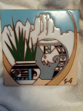 Tu - Oti Tile Plaque.  Signed,  Hand Crafted.  Earthtones Co.  1990 Arizona 6 " X6 "