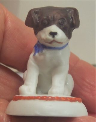 Cute Antique German Bisque Miniature Puppy Dog Figurine Hertwig C.  1920