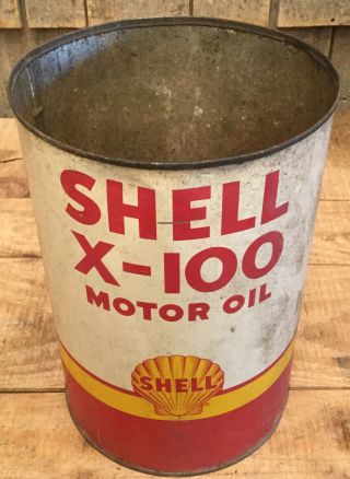 Vintage 5 Qt SHELL X - 100 Motor Oil Tin Can Gas Service Station Sign 2