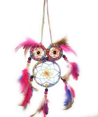 Owl Dream Catcher For Car Colorful Hanging Decor Ornament Feather Craft Gift