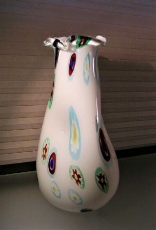 Murano Sommerso Millefiori Mid Century Modern Art Glass Vase Lamp Base