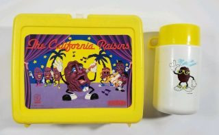 Vintage 1988 The California Raisins Thermos Lunch Box With Thermos Yellow