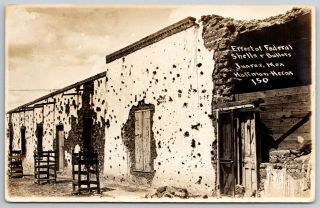 Juarez Mexican Border War Federal Bullets & Bombshell Holes On Adobe Rppc 1913