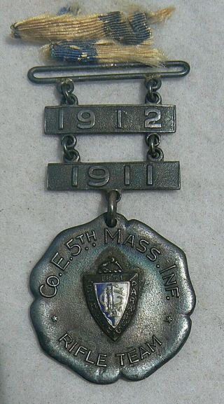 1911 - 12 Co.  E 5th Mass Inf.  Sterling Rifle Medal Lawrence Light Guard Coast Guard