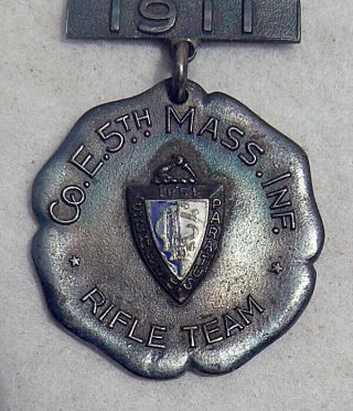 1911 - 12 Co.  E 5th MASS INF.  STERLING RIFLE MEDAL LAWRENCE LIGHT GUARD COAST GUARD 3