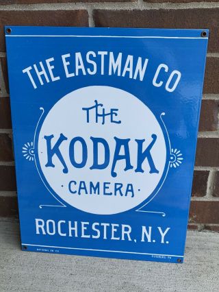 Large 18” Kodak Camera Gas Oil Advertising Heavy Porcelain Sign