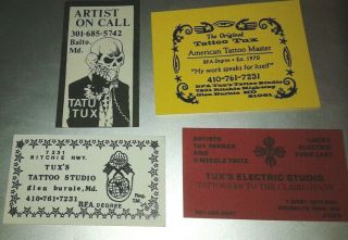 Vintage Tux Tattoo Business Card Flash Baltimore 1990s 80s