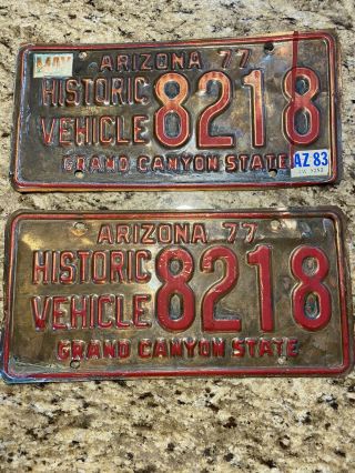 Pair Vintage Arizona Historic Vehicle Copper License Plate 1977