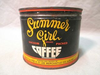 Vintage Summer Girl Brand Coffee Tin H D Lee Mercantile Salina Kansas One Pound