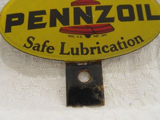 Old Pennzoil Motor Oil 2 Piece Porcelain Advertising License Plate Topper 3