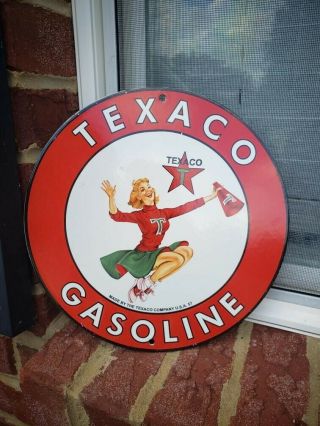 Old Vintage 1957 Texaco Porcelain Enamel Sign,  Gas &oil