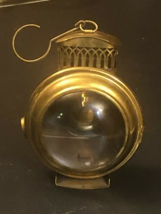 Small Antique 1890 Brass Ice Skating Pedestrian Bulls Eye Hand Held Oil Lantern