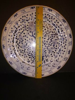 Vintage Japan Ware Blue & White Large Plate Ceramic Floral 12 " Gold Rim Gorgeous