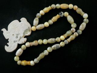 26 " Lovely Chinese Old Jade Beads Necklace W/jade Shang Phoenix Pendant T101