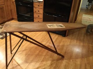 Vintage Wooden Ironing Board Foldable Wood Legs 56” Large Antique Furniture