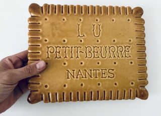 Gorgeous Lu Petit - Beurre Nantes Pottery Tea Biscuit Footed Hot Plate,  France 3