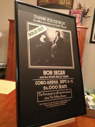 Big 11x17 Framed Bob Seger " Live In Detroit 1975 " Concert Tour Lp Album Promo Ad
