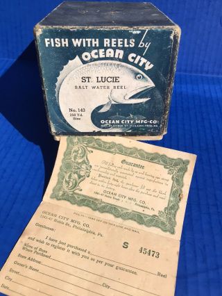 Vintage Ocean City St.  Lucie Salt Water Reel No 143 Box And Guarantee “box Only”