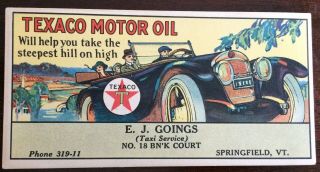 Texaco Motor Oil Ink Blotter - Springfield,  Vermont