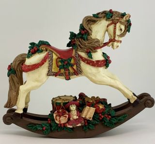 Vintage Christmas Musical Rocking Horse Sculpted Resin Figurine