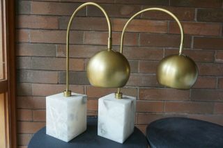 Arteriors Marble And Brass Arc Table Lamps - A Pair