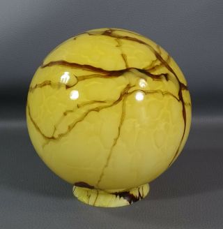 Art Deco Bohemian Loetz Vaseline Cream w/Brown Agate Slag Glass Lamp Shade Globe 3