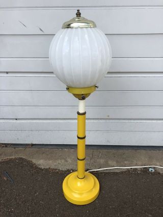 Vintage Mid Century Modern Yellow Table Lamp With White Glass Shade Unique