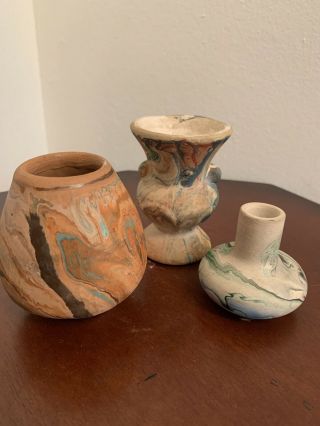 Three Small Nemadji Indian Pottery Vases Native American