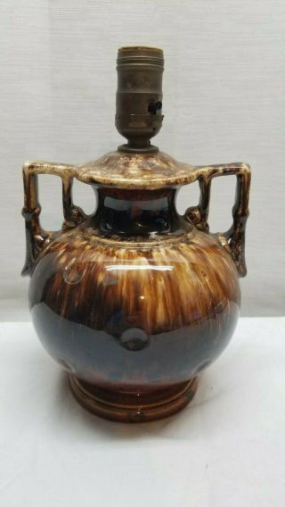 Vintage Mid Century Modern Jug Handle Art Pottery Glaze Ceramic Table Brown Lamp