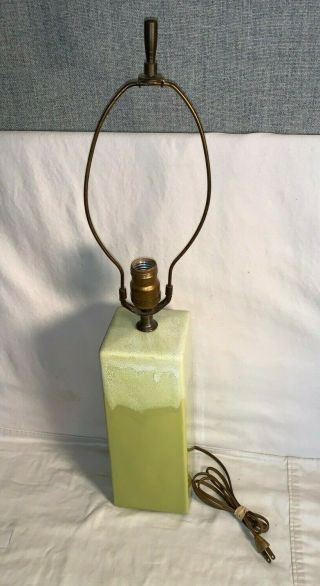 Vintage Mcm 1950s 1960s Drip Glaze Pottery Ceramic 24 " Table Lamp Yellow Green