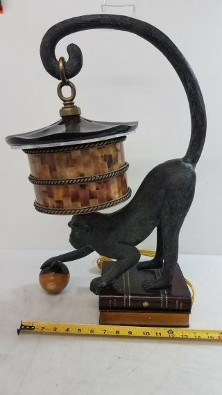 Maitland - Smith Verdigris Bronze Patina Monkey Lamp W/ Penshell Shade 2