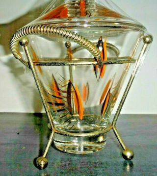 Vintage Mid Century Glass Contemporary Gold Design Ice Bucket With Carrier