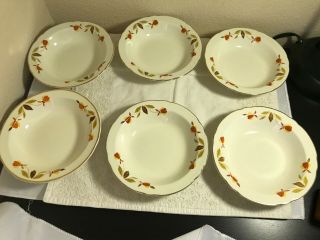 Vintage Hall Jewel Tea Autumn Leaf Set 6 Dessert Berry Bowls 5.  5” Ruffle Edge
