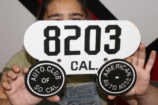 California Auto Club License Plate Gas Oil Porcelain Metal Sign
