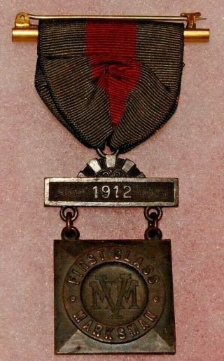 Mvm Massachusetts Volunteer Militia Marksman Medal 1st Class,  1912 (0136)