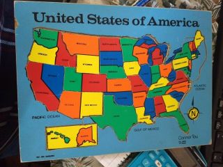 Vintage Connor Tou Wooden United States Of America Map Puzzle