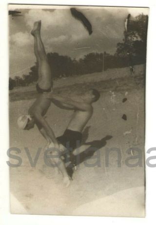1940 Beach Sport Gym Couple Shirtless Athletes Handsome Men Muscle Gay Vtg Photo