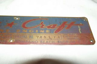 Vintage Chris Craft Marine Engine Plate,  Brass 3