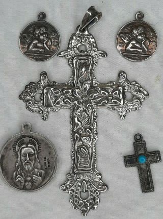 Large Vintage Sterling Silver Crucifix Cross Necklace Pendants Earrings & Charms
